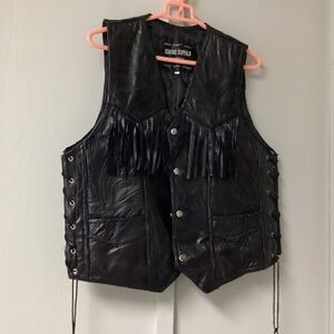 Italian Black Leather Motorcycle Moto Biker Vest Buffalo Nickel Snap Buttons M